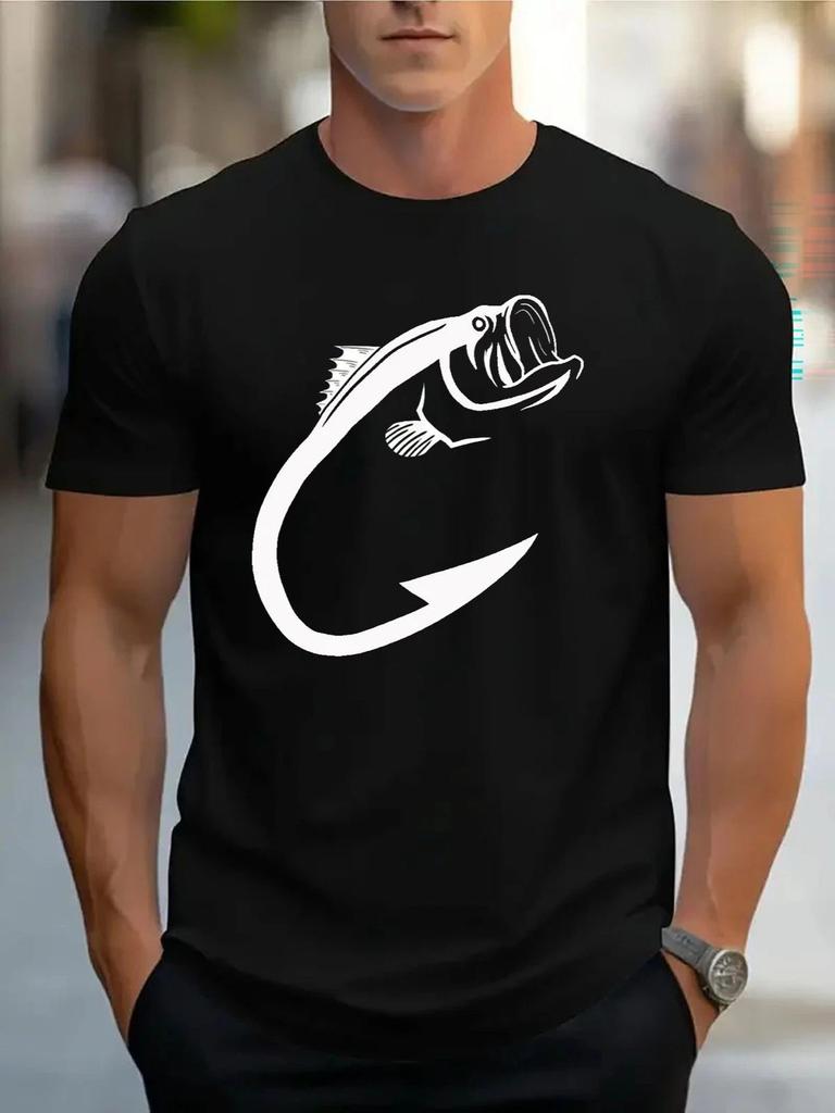 Fishing Hook Bass Graphic T-Shirt Funny Fisherman Angler Tee Gift for Men
