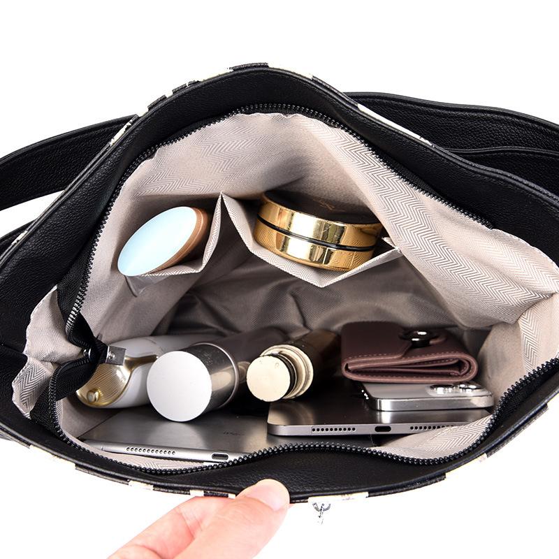 Новая корейская ретро повседневная сумка через плечо модная черно-белая полосатая большая вместительная сумка повседневный рюкзак