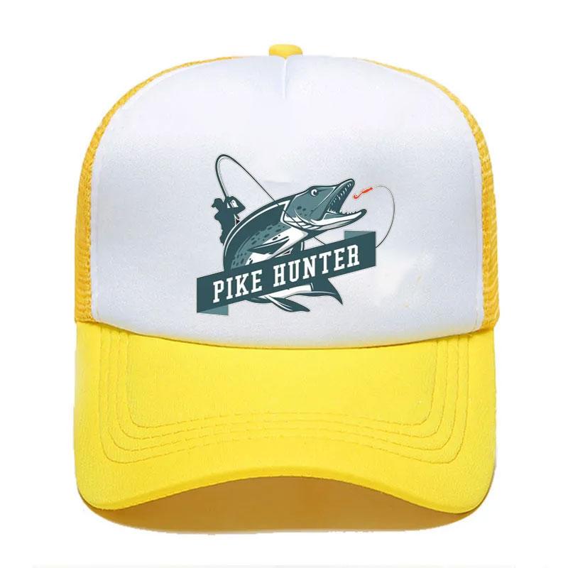 Крутая Trucker Hat с принтом Рыбак Охотник на Щуку Удочка Унисекс Сетчатые Кепки Рыболовные Приманки Поплавок Дышащая Бейсболка