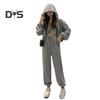 3 Pcs/Set Women Fall Tracksuit Sleeveless Vest Hooded Long Sleeve Zip-up Coat Elastic Waist Ankle-banded Trousers Daily Wear Sport Outfit
