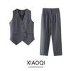 Western Style Foreign Trade Women Clothes New 2024 Fashion Solid Oblique Breasted Sleeveless Vest High Waist Slimming Pants Set