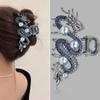 Simple with Pearl Blue Dragon Metal Hairpin Fashion Hair Claw Women