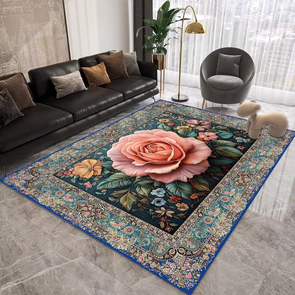 Европейский Цветочный Большой Ковер для Гостиной Роскошный Декоративный Ковер Ретро Спальня Нескользящий Гардероб Стирающийся Мягкий Коврик 200x300 см