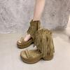 Fashion NEW Designer Roman Wedge Sandals Women's Summer New Cutout Booties Straw Stud  Zipper Tassel Open Toe Non-Slip Cooling Boots