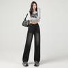 Black and gray American retro wide-leg jeans women's autumn new narrow high-waisted straight-leg slim floor pants