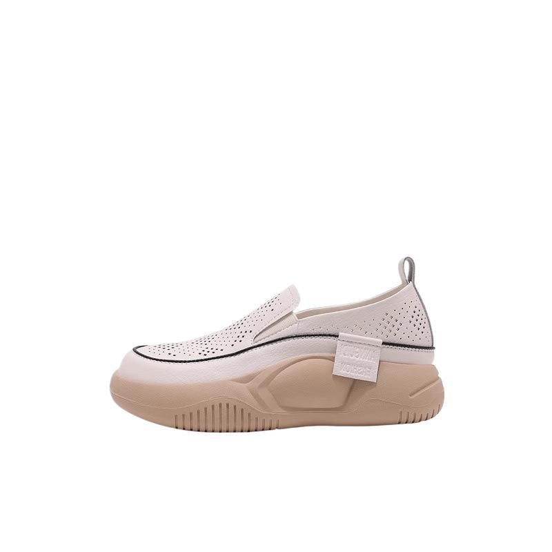 Весна 2025 новые повседневные лоферы женские на толстой подошве на одном педале через сетку из мягкой кожи ретро одинарная обувь женская обувь