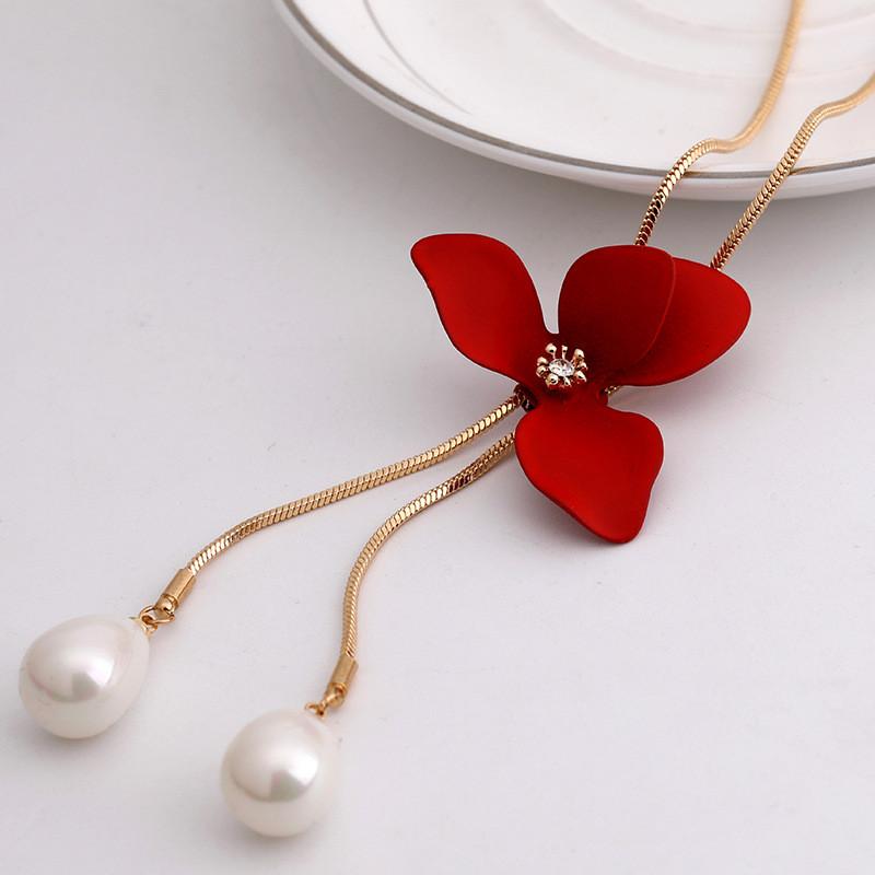 Красивое цветочное ожерелье с кисточкой для женщин, с очаровательными элементами розы и камелии в шикарном длинном стиле