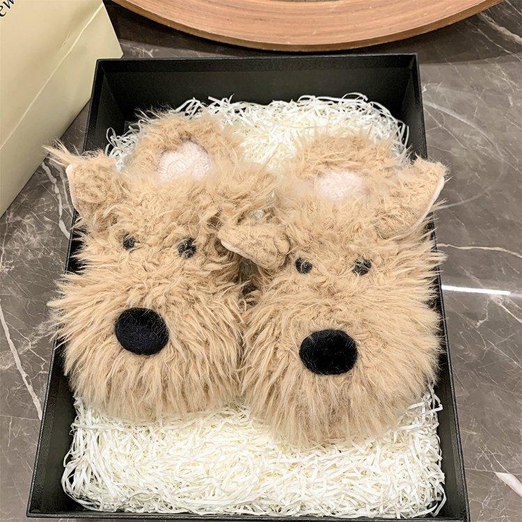 Милые тапочки-щенки Баотоу Женские Новогодние Новые Осенне-зимние Толстоподошвенные Пушистые Тапочки Мультяшные Теплые Хлопковые Тапочки