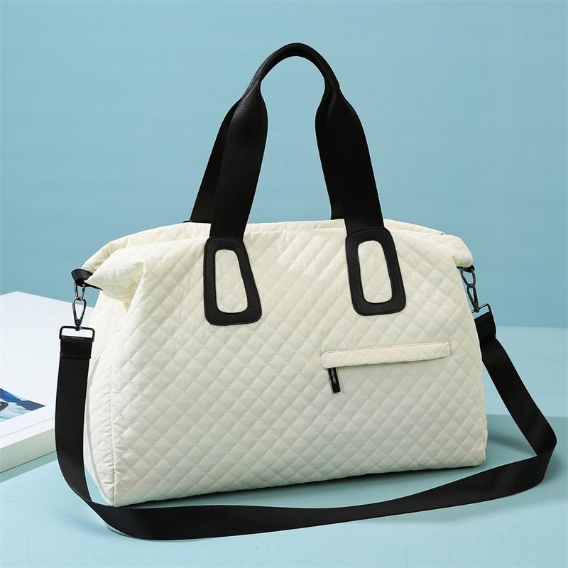 Женская стеганая дорожная сумка-даффл большой вместимости с ромбовидным узором, однотонная сумка для ночевки с несколькими карманами, женская сумка-тоут для отдыха