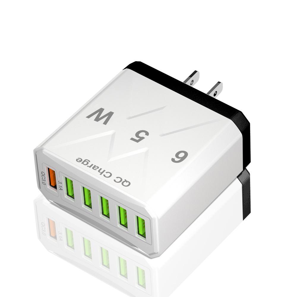 Высокомощное 6-портовое USB-зарядное устройство 65 Вт для мобильных телефонов (Стандарт США/ЕС/Великобритании)