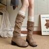 Мода 2024 года, женские зимние новые модные ботинки с круглым носком, простые однотонные женские ботинки телесного цвета, повседневные женские ботинки для вечеринок