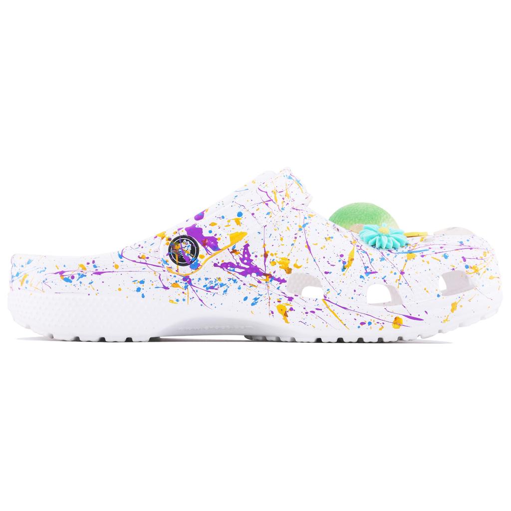 Crocs Классические клоги Морская соль Пузырь SDS Брызги чернил Граффити Повседневный и Универсальный Дизайн Чувство Моды Дырявые туфли Унисекс Белый