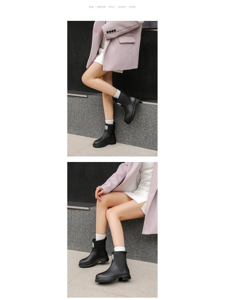 Женские водонепроницаемые резиновые сапоги до середины икры высокого класса с нескользящей подошвой - в японском и корейском стиле