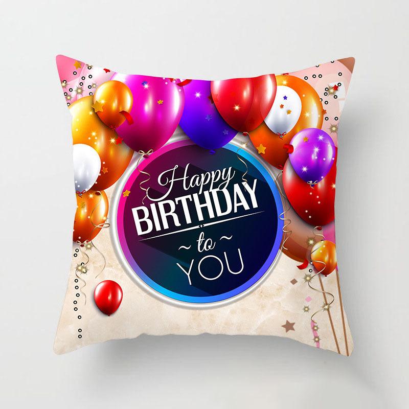 1Pcs 45Cm Cartoon Happy Birthday Theme Style Peach Skin Pillow Case Vibrant Pink Cute Cushion Cover Home Textile Supplies