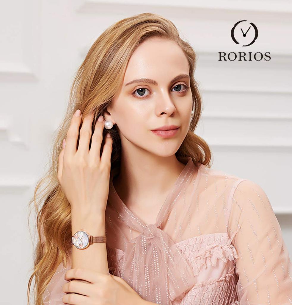 RORIOS популярные часы с цветочным циферблатом и уникальным кварцевым водонепроницаемым сетчатым браслетом, идеально подходящие для и на каждый день. Доступны в часах, женском механизме, браслете,