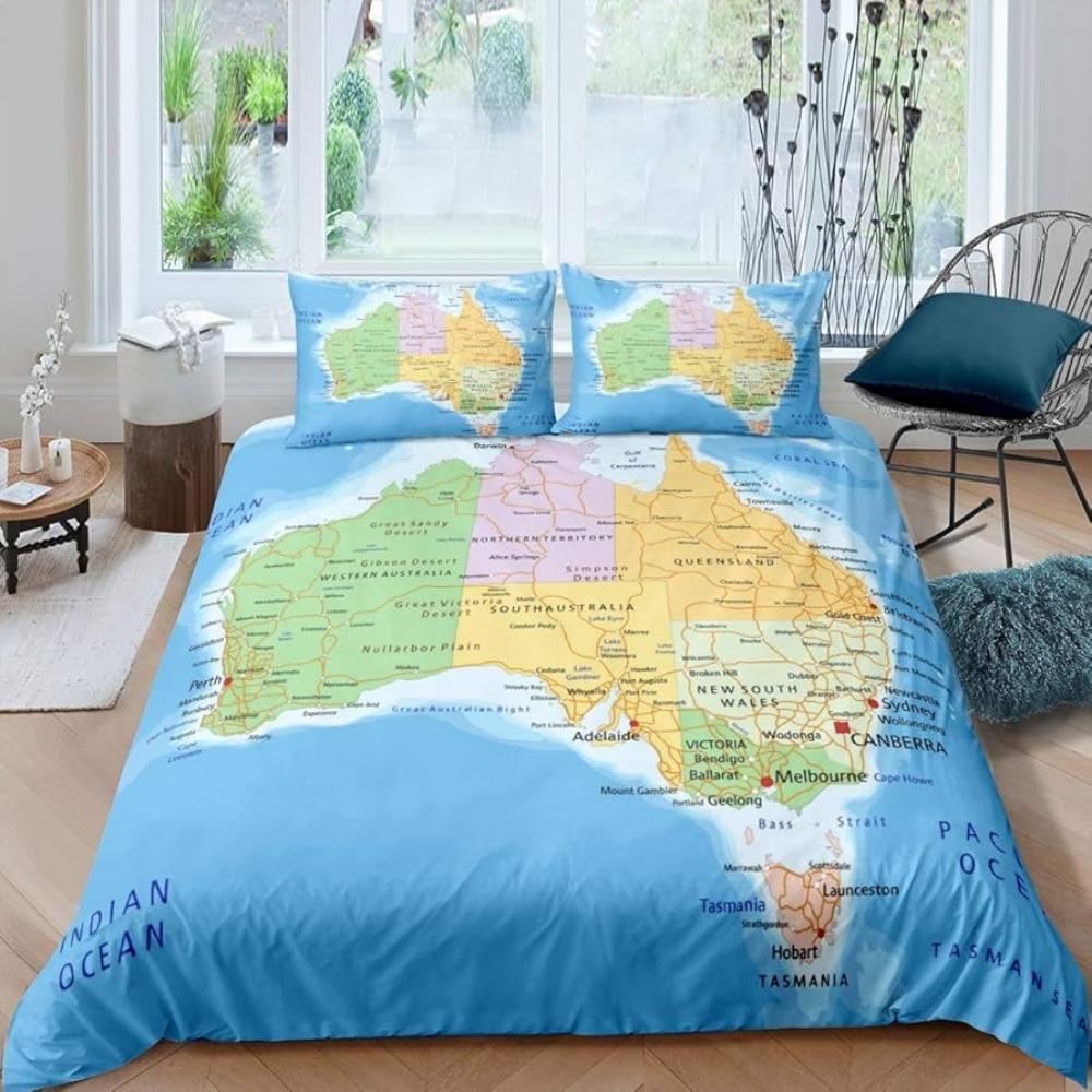 World Map Bedding Set Earth Pattern Bedding Cover Pillowcase Children and Teenagers Bedding Single/Double Size Gift