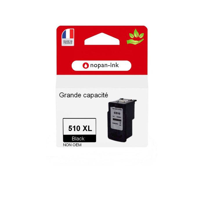 PG 510XL fabriqué en France, 1 Cartouche d'encre reconditionnée pour CANON PG510 XL Noir compatible Pixma MP495 MP280 MP480 MP490 i
