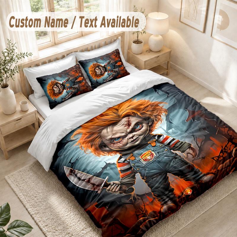 Chucky Bedding Set, 1 Duvet Cover & 2 Pillowcases Soft Comfortable Bedroom Home Textile Decor