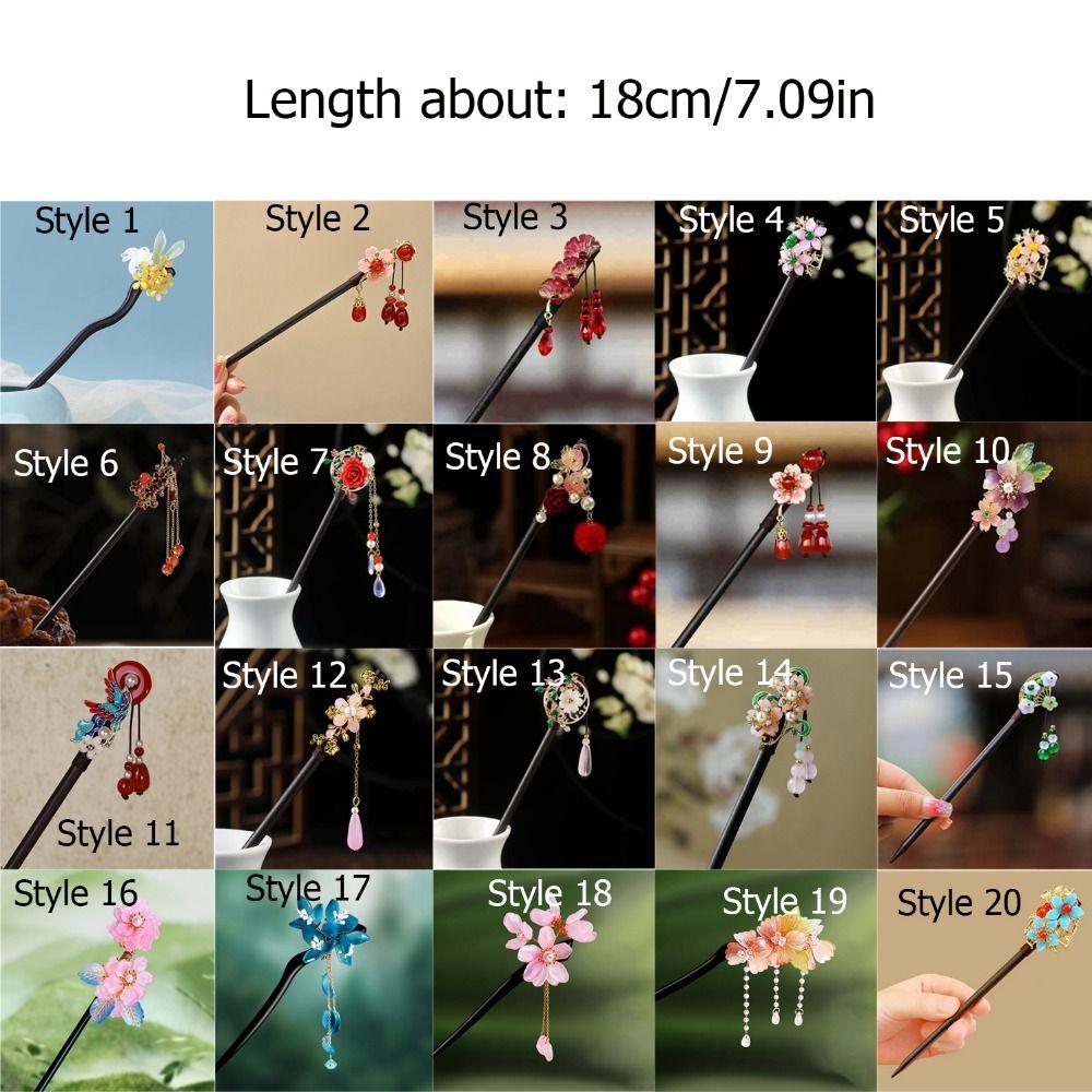 Jewelry Accessories Wooden New Chinese Hair Stick Flower Handmade Flower Hairpin Vintage with Tassel Hairpin Fork for Hanfu
