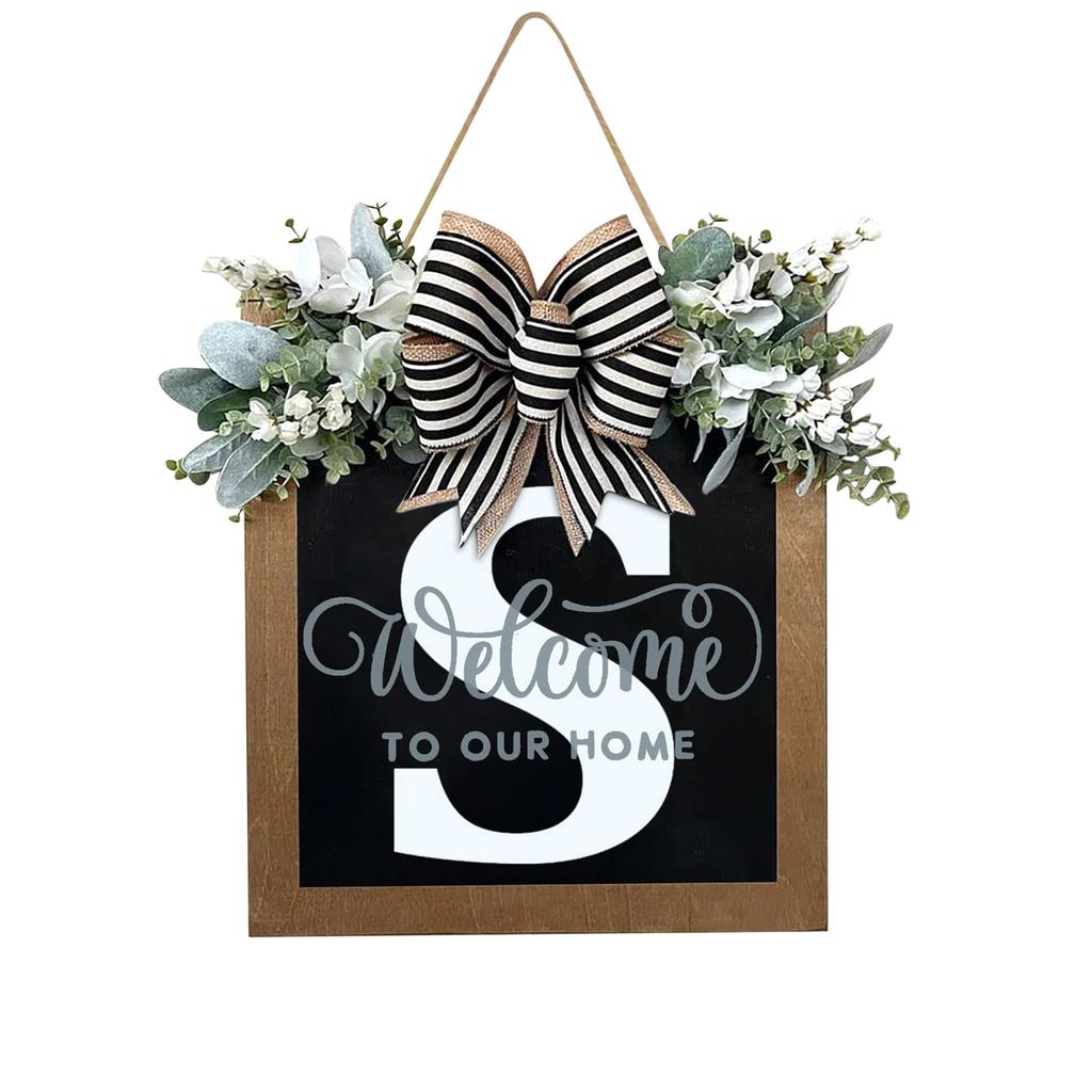 New Surname Year Round Front Door Wreath, Front Door Welcome Sign, 26 Letter Wreath With  Wreath And Bow