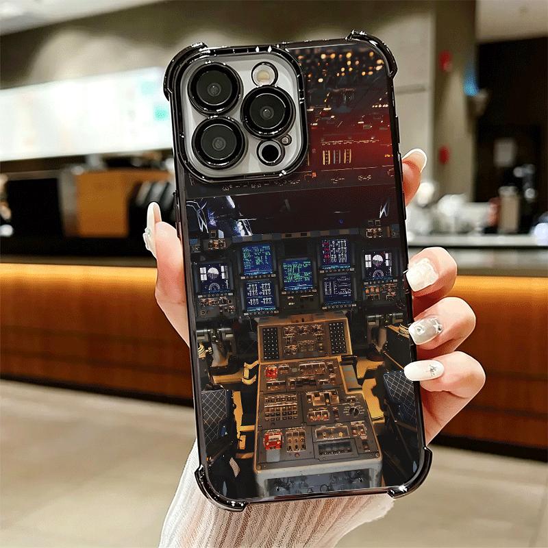 Aviation Aeroplane Pilot Cockpit Plating Phone Case For Iphone 16 17 Pro Max Air 16E 14 15 Plus 12 13 Mini Anti-Fall Airabag Cov