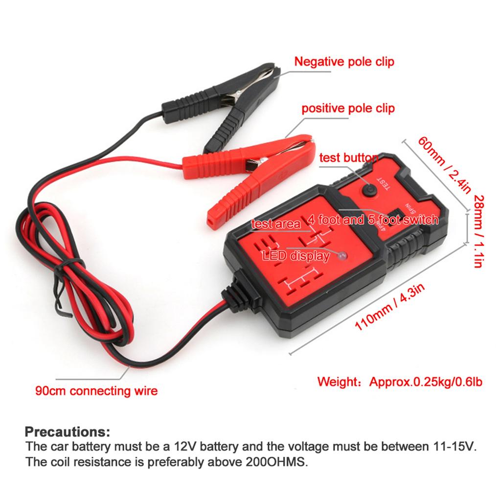 Portable 12V Car Relay Tester 4-Pin 5-Pin LED Display Diagnostic Tools for Auto Repairing