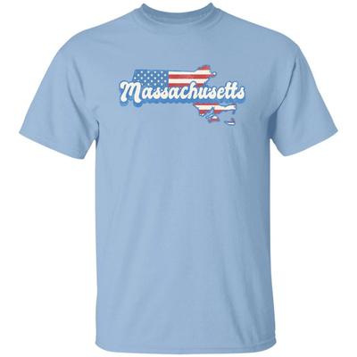 Massachusetts US Flag Unisex T-Shirt American Patriotic MA State Tee White Ash