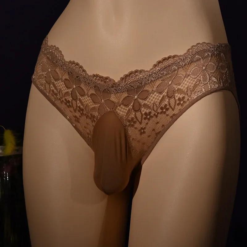 Мужское Сексуальное Нижнее Белье Sissy Pouch Кружевные Трусики Цветочные Стринги Низкая Посадка Прозрачные Трусы Просвечивающее Белье Мужские Трусы для Геев