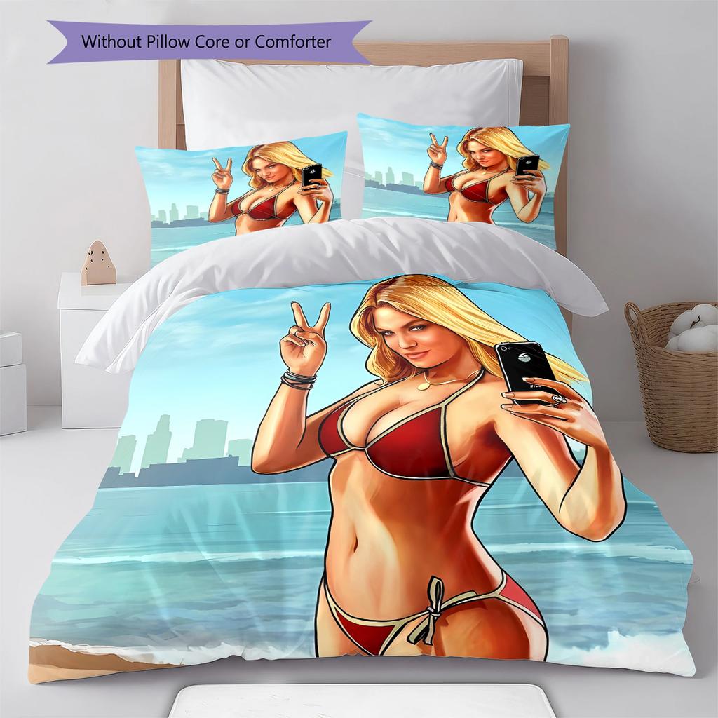 Постельное белье с узором Grand Theft Auto, Комплект с одеялом, Пододеяльник, Наволочка, Домашний подарок на день рождения (1 пододеяльник + 2 наволочки, без наполнителя)