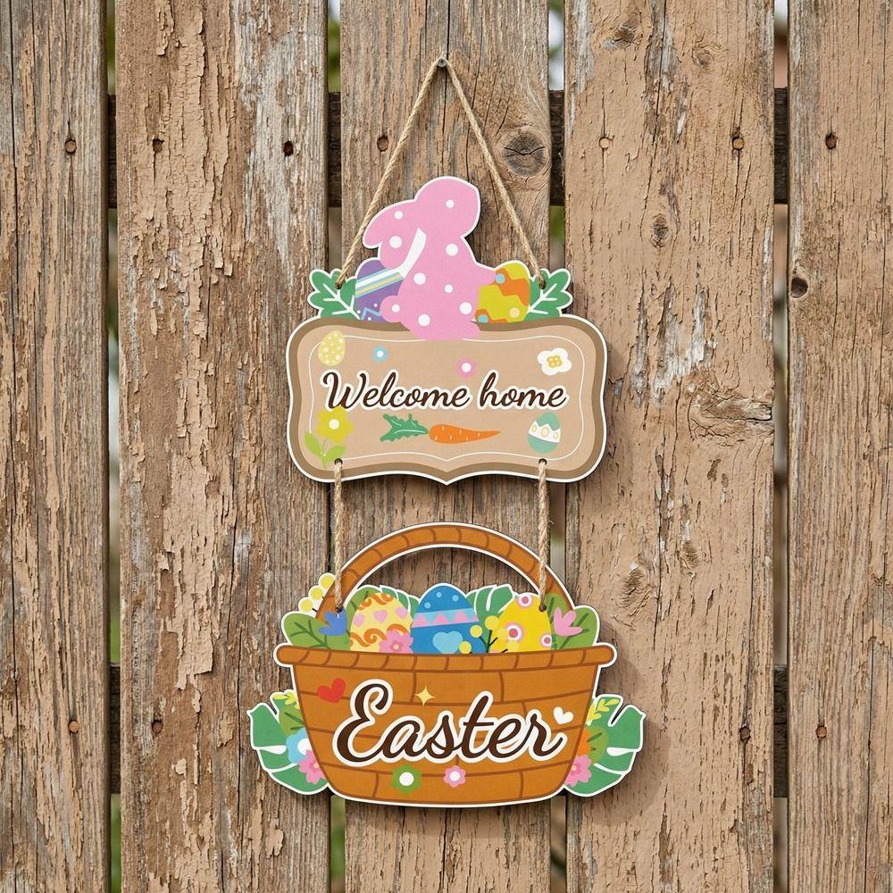 Cartoon Easter Welcome Sign Paper Bunny Egg Decor Easter Hanging Ornament Party Decoration