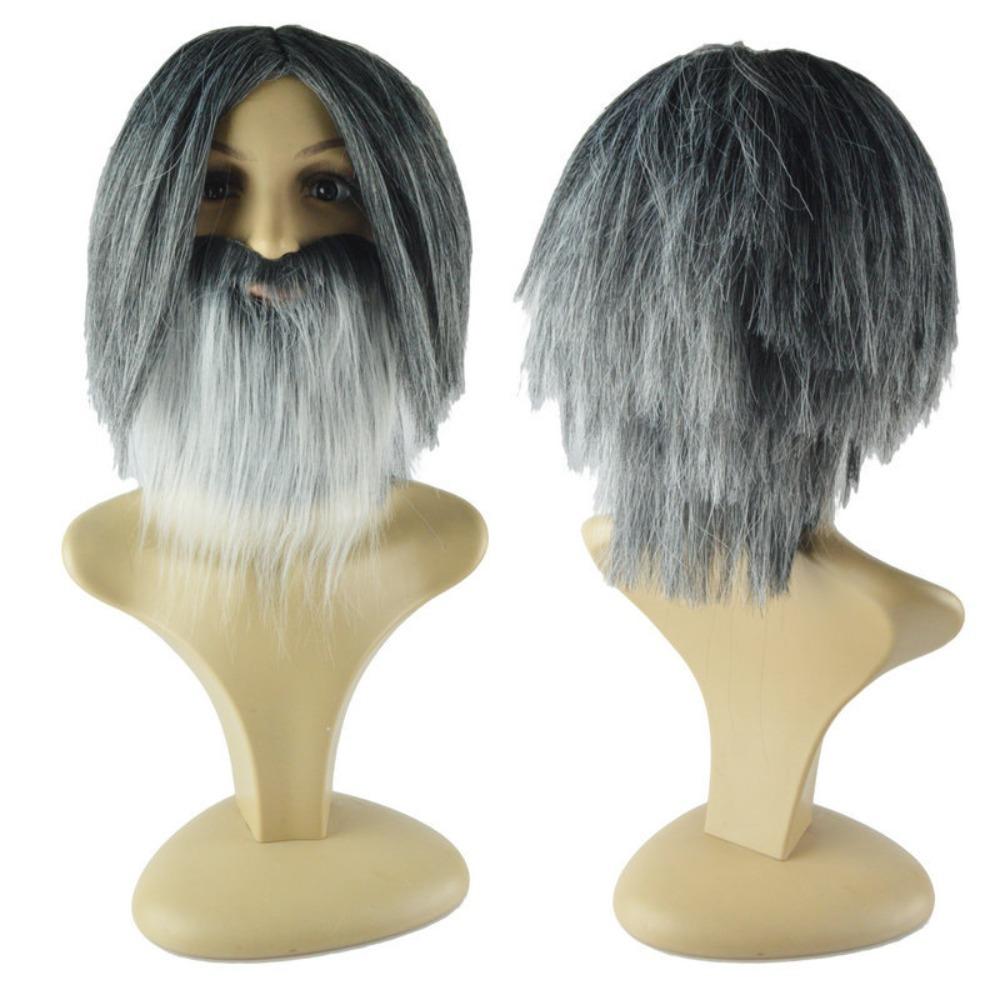Gray Old Man Wig Beard Funny Halloween Cosplay Wig Wizard Wig Beard Makeup Party