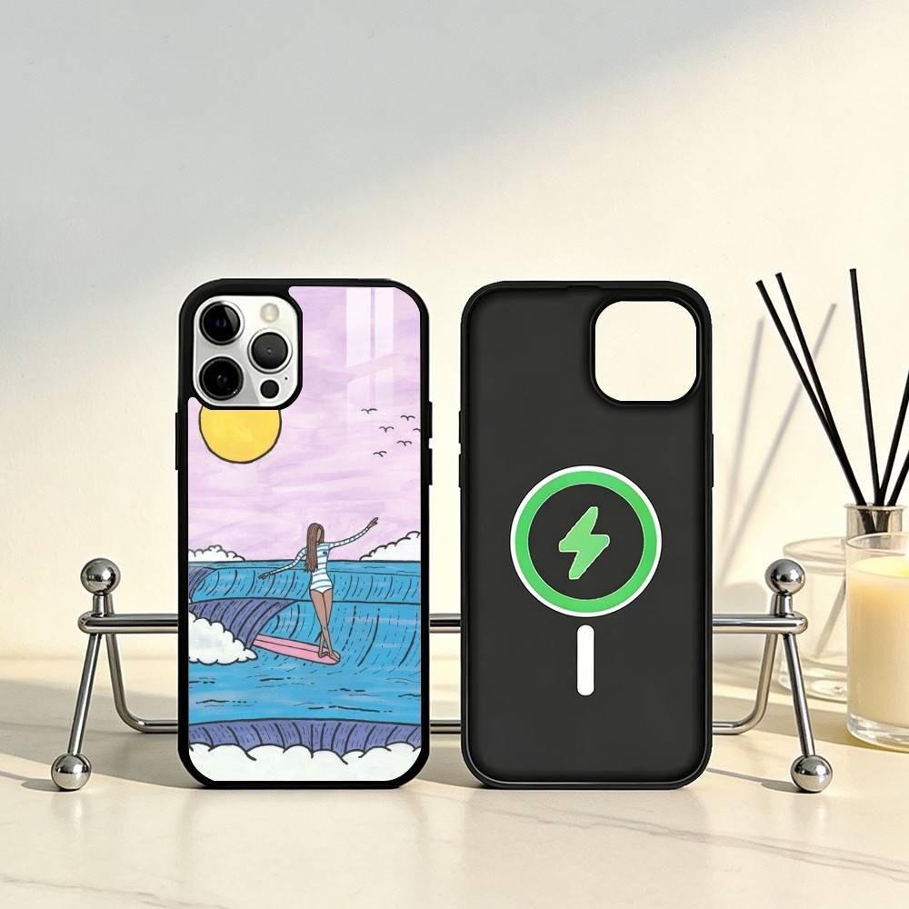 Surfboard Surfing Art Surf Girl Phone Case For iPhone17,16,15,14,13,12,11 Plus,Pro Max Magnetic For Magsafe Wireless Charging