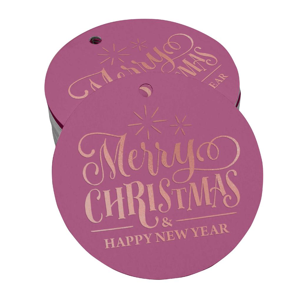 Inkdotpot Pack Of 100 Real Gold Foil Paper Tags Merry Christmas & Happy New Year Text Favor Hang
