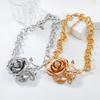 Elegant Summer Rose Pendant Necklace - European & American Style, Exaggerated Alloy Flower Design for Ladies
