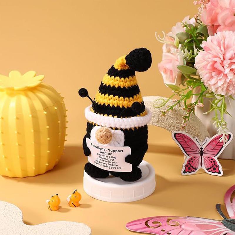 Вязаная крючком кукла-гном-пчела, украшение, декор для дома и комнаты, ручная работа, вязаная кукла-гном-пчела, излучающая позитивную энергию, с карточкой, рождественские подарки