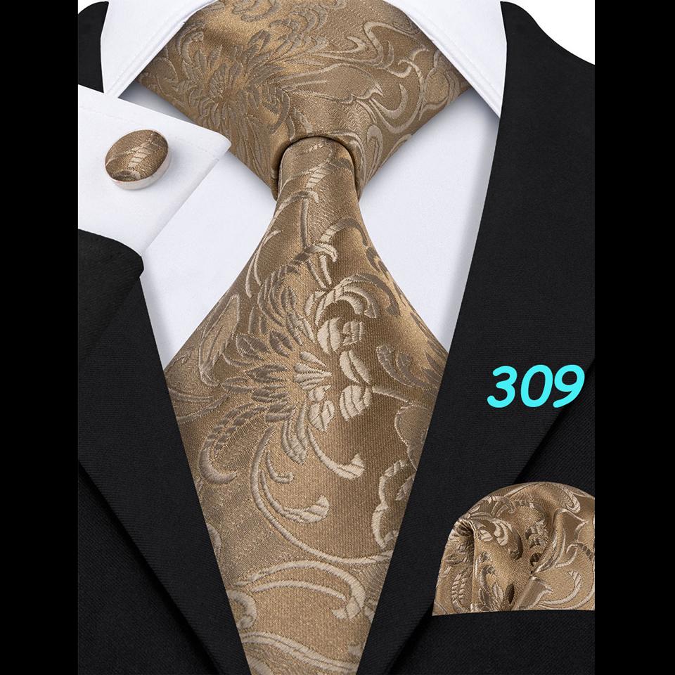 Barry.Wang Men's Silk Ties Pocket Square Cufflinks Floral Jacquard Necktie Set for Formal Designer