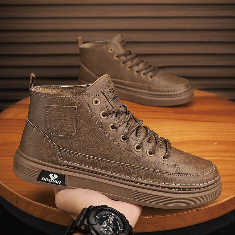 2025 Winter New Sports Shoes with Cotton Men's Shoes High-top Board Shoes with Fleece To Keep Warm and Thick Soles To Increase Height Casual Shoes