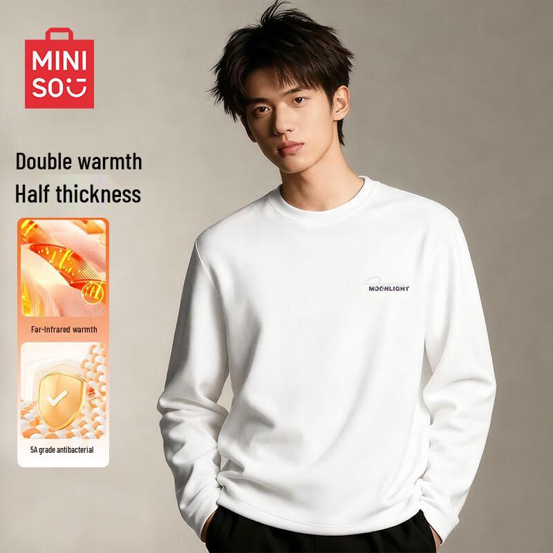 MINISO Мужская термо-футболка с длинным рукавом и круглым вырезом из флиса