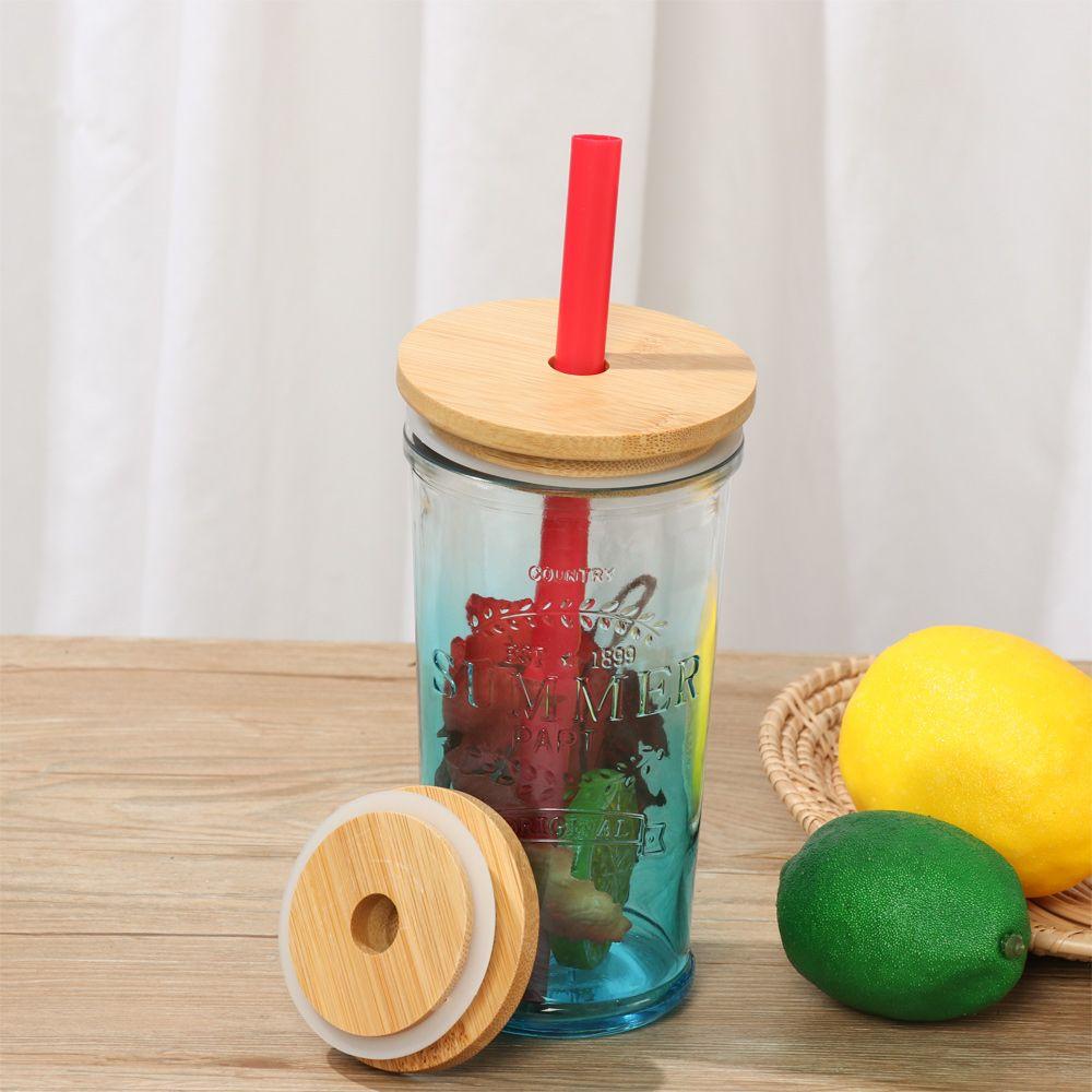 Storage Bottles Silicone Seal Ring Mason Jar Lid With Straw Hole Wide Mouth Cup Bamboo Wood Lids