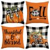 1 \ 4Pcs Autumn Thanksgiving Pillow Cover With Bow Truck Pattern Backrest Cover, Suitable For Room Living Room (No Pillow Core)