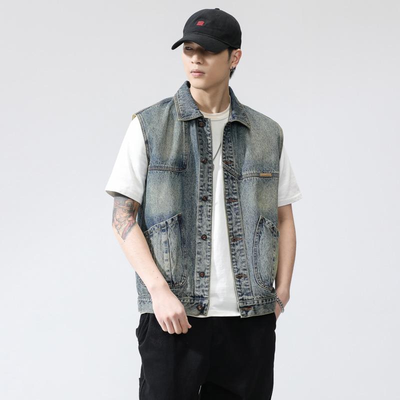 Жилет в стиле ретро Жилет Жилет Жилет Мужская весенняя новая корейская версия Повседневная универсальная безрукавная джинсовая куртка