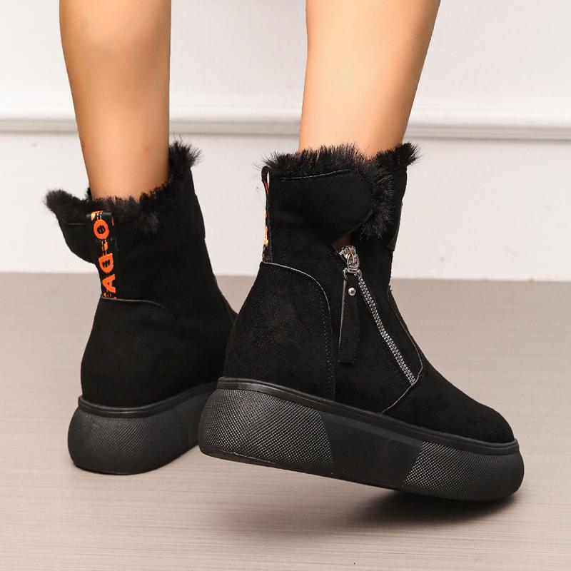 Chunky Platform Wedge Heel Furry Ankle Boots Women 2025 Winter Side Zip Thick Bottom Fluffy Fur Snow Boots Warm Plush Suede Shoe