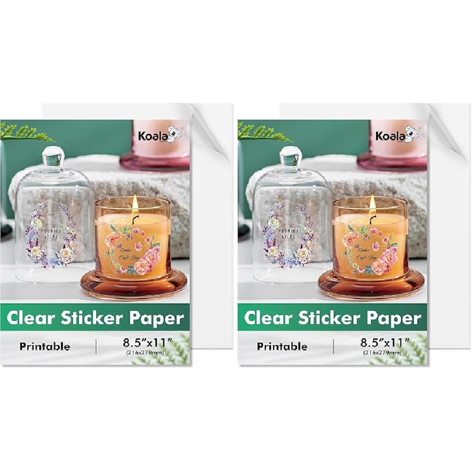 Koala Clear Sticker Paper for Inkjet Printers -Crystal Clear Non-Waterproof Glossy Printable Vinyl Sticker Paper 8.5x11 Inch 18 Sheets