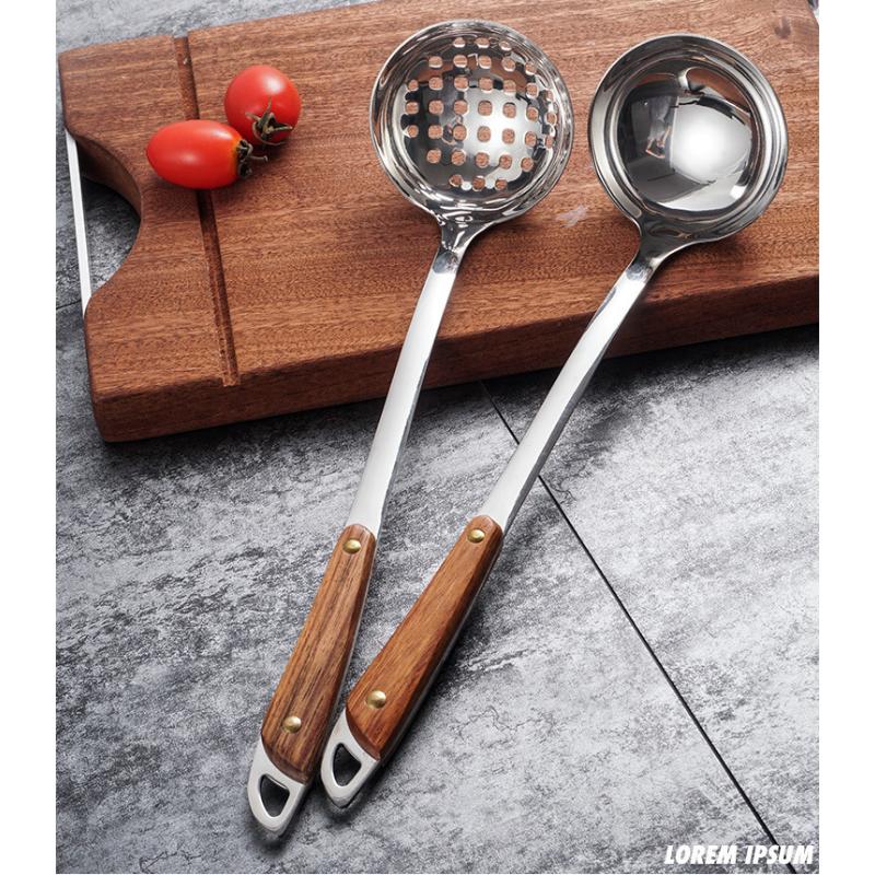 HANYANG деревянная ручка, половник для горячего супа, утолщенная воронка для супа из нержавеющей стали, кухонные принадлежности, бытовой половник с длинной ручкой, горячий горшок