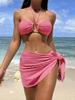 1011 new European and American sexy bikini three-piece set, gathering split solid color women's swimsuit