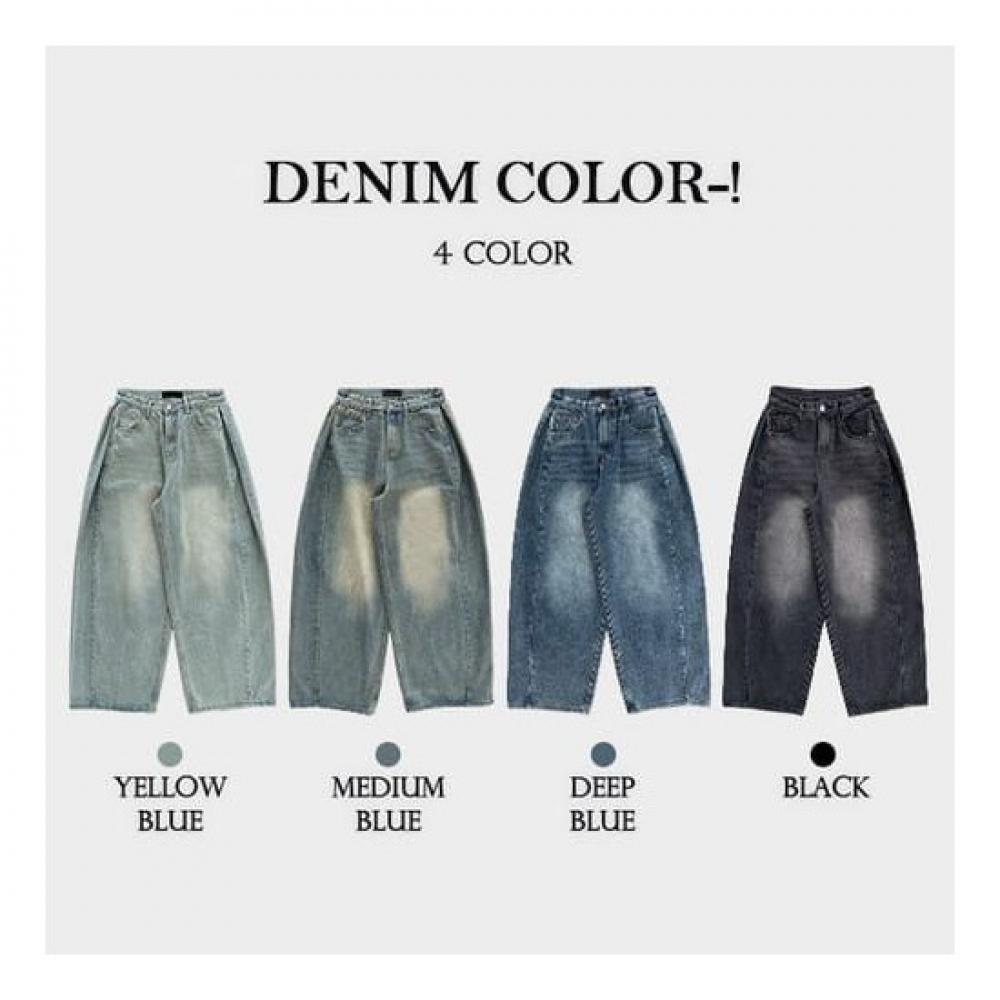 The Pink Women Shinz Side Pleat Cat Wash Wide Denim Pants 4colors 2lengths 4size