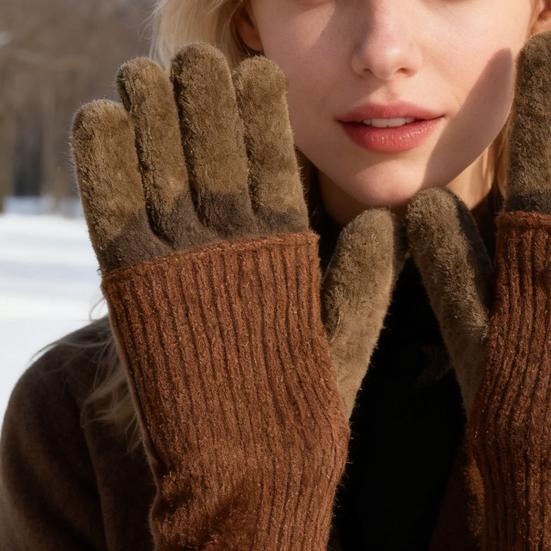 Складные вязаные перчатки двойной длины, теплые перчатки с сенсорным экраном, эластичные перчатки на запястье с цветовыми блоками, длинные перчатки для женщин и мужчин для набора текста и повседневных дел