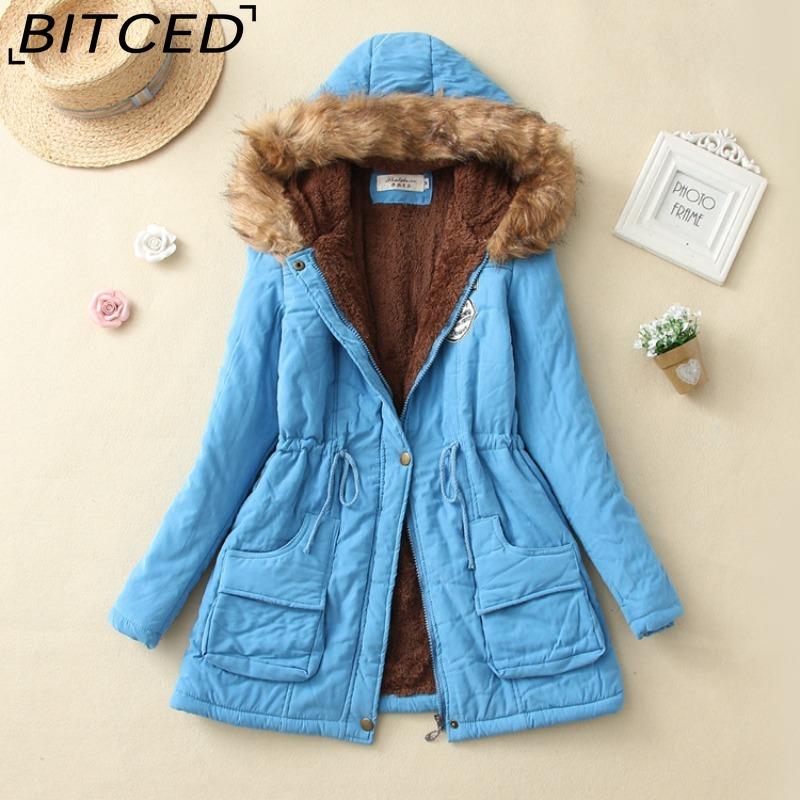 BITCED Fall/Winter Women's Plus Size Thickened Standard-Fit Long-Sleeve Hooded Shearling-Lined Cotton Jacket