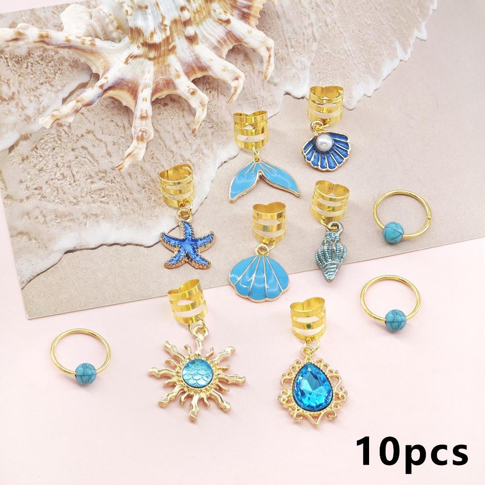 45Pcs Starfish Dreadlock Hair Accessories Blue Hair Beads Set Dreadlocks Braid Hair Rings Headwear