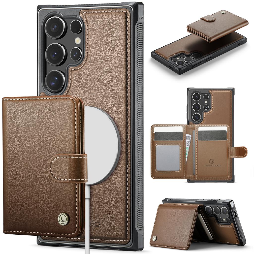 For Samsung Galaxy S26 Ultra Magnetic Case JEEHOOD J09 RFID Blocking Card Holder Leather Back Phone Cover